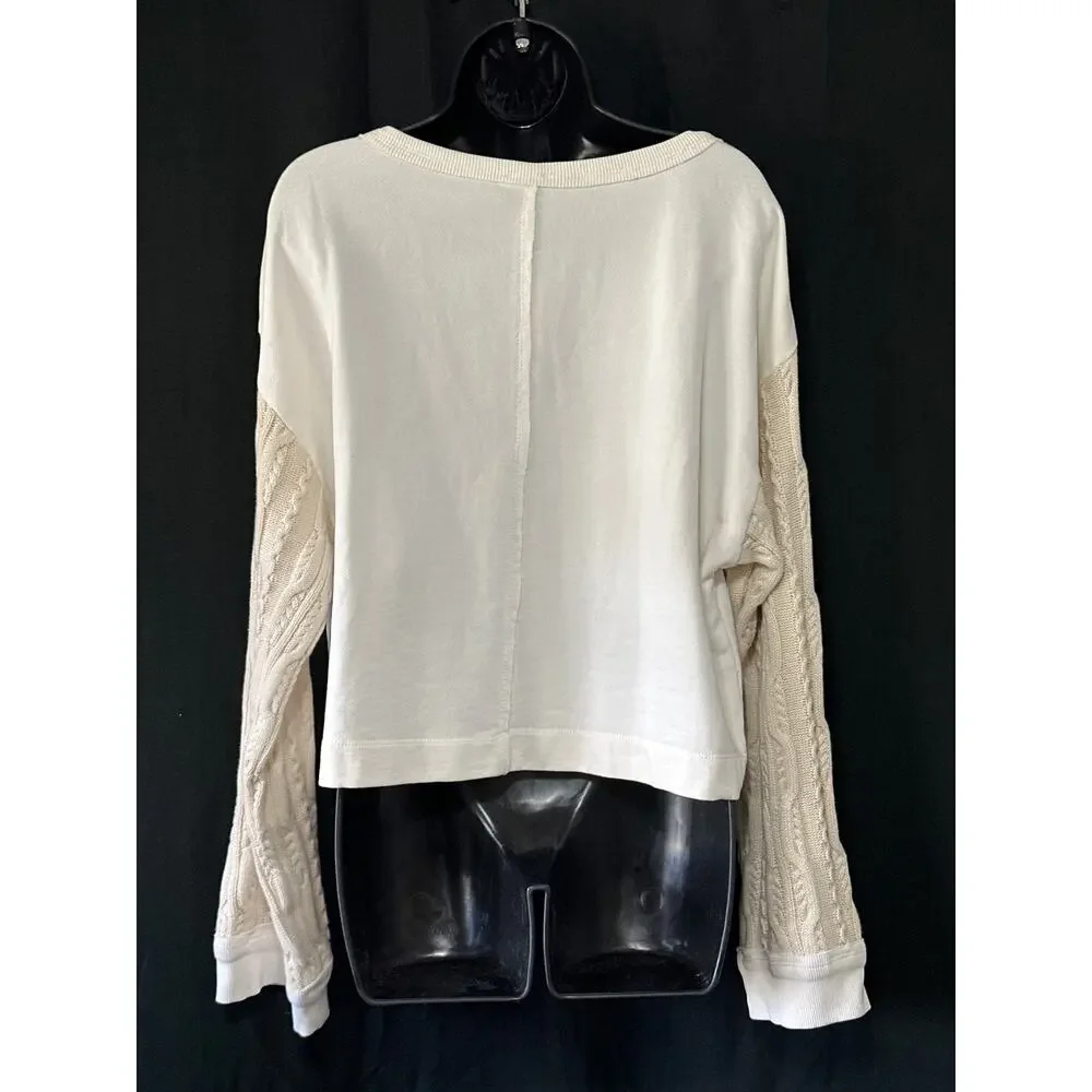 Pilcro Anthropologie NWT Crop Sweatshirt Cable Knit Sweater Sleeve Oversized XS